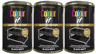PEBBLE HUG Black Matt Tin Paint, DIY Projects, Quick-Drying Formula, Ideal For Wood, Metal, Glass, Home Renovations, Interior And Exterior Use, Easy to Apply, 300ml, (3 Pcs)