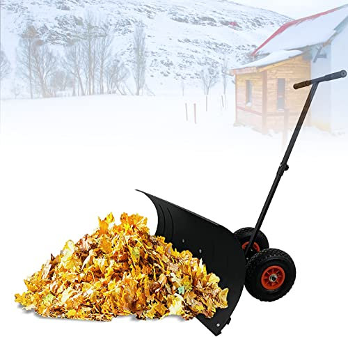 Schneeschieber mit Rädern, Schneeschieber mit Rollen, höhenverstellbar und 5 verstellbaren Fächern, Schneeräumwerkzeug für Gärten, Terrassen und Straßen