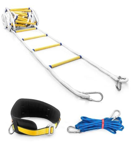 WJLYDM Fire Escape Rope Ladder 32FT Emergency Fire Ladder Resistant Safety Rope Escape Ladder with Carabiner Safety Cord Safety Belt for Fast to Deploy in Fire For Windows And Balconies