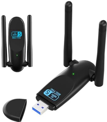 Elecbee USB Wifi Dongle, 1300Mbps WI-FI Adapter Double Antenna High Gain USB 3.0 5dBi Dual Band 2.4GHz/5GHz Wireless Network Adapter for PC/Desktop/Tablet/Laptop, Support Windows 7/8/10/11