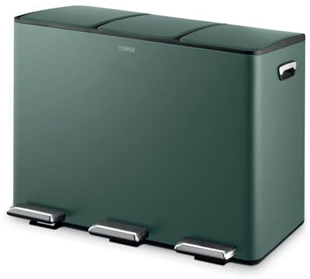 Tower ​​T838021FOR Recycling Treteimer, Drei 15L Fächer mit herausnehmbaren Inneneimern, Körper aus Kohlenstoffstahl, 45L, Waldgrün ​