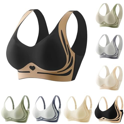 Nuaoxyeu Today's Deals of The Day Sports Bras Women Seamless Non Wired High Impact Yoga Bras Casual Lightweight Pull On Push Up Bralettes with Wide Straps Breathable V Neck
