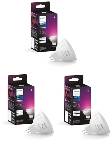 Philips Hue White Ambiance & Color MR16 LED Lampe 3er Pack, GU5.3 Dimmbare Lampe mit 16 Mio. Farben für das Hue Lichtsystem, Smarte Lichtsteuerung