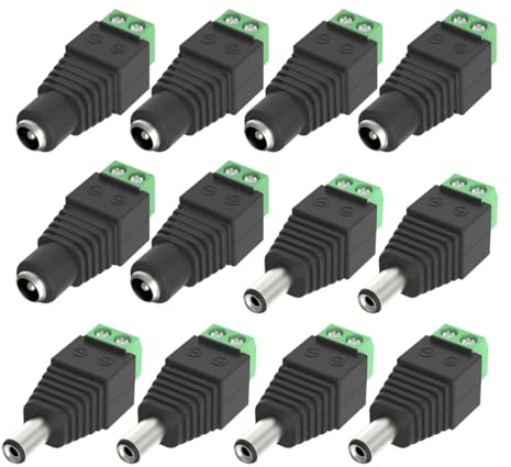 JRYXDS Set Di 12 Di Connettori Dc 5,5 Mm X 2,1 Mm Maschio E Femmina Alimentazione Spina Jack Connettore Adattatore Per Striscia Led E Telecamera Cctv O Dispositivi 5-24 Dc Altro