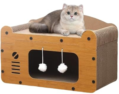 FALANZATH Kratzpappe für Katzen, Kratzpad Kratz, Wellpappe Kratzbrett, Kratzmöbel mit Spielzeug, Kratzmatte für Katzen, Schlafen, Spielen und Kratzen, 51 * 27 * 30 cm