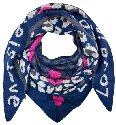 XXL Dreieck Strickschal Love Leopard Muster Warmer Winter Schal Fashion Tuch Herbst Frühling Schlauchschal Dreieckschal Stola Wolle Tuch