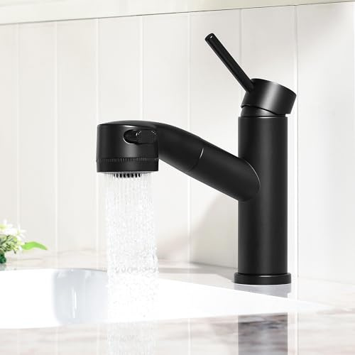 Rubinetto per lavabo con doccetta estraibile, in acciaio inox, con miscelatore per acqua calda e fredda