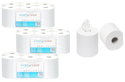 Papierhandtuchrollen 2-lagig | 18 Rollen á 400 Blatt | 18,5 x 20 cm | Innen- & Außenabwicklung | Handtuchrollen für Küche, Spender, Büro, Gastronomie & Waschräume