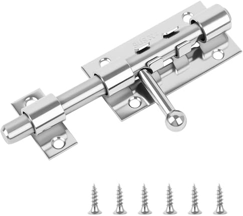 5 Inch Stainless Steel Door Lock Bolt,Heavy Duty Barrel Sliding Bolt Lock for Extra Security, Durable Gate Bolt and Bathroom Door Lock for Bedroom, Garden, Garage,and Internal Wooden Doors