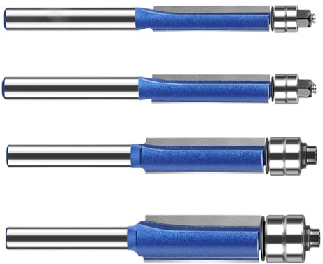 Broca De Recorte Al Ras - 4 Piezas Herramienta De Acabado Preciso | Fresa De Router De Recorte Al Ras Con Cojinete | Para Laminado, Carpintería, Contrachapado, Acabado de Superficie y Puertas