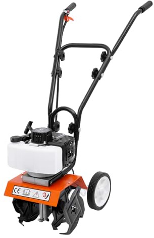 Mqwdxzfes 43CC 2-Takt Benzin Gartenfräse, 1.7PS Motorhacke mit Verstellbarer Tiefe & Höhe, Bodenfräse Unkrautentferner, Handgeführter Motorhacken, Betriebe Kultivator für Pflügen, Graben, Unterpflügen