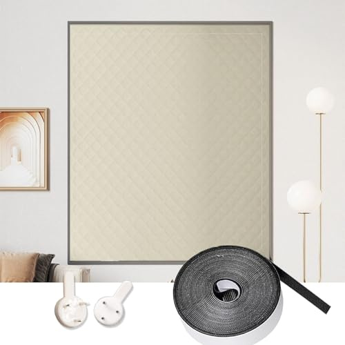 Wärmeschutzvorhang Magnet 69 x 135 cm, Fenstern Energiesparende Kälteschutz Fensterisolierung Wiederverwendbar, Wärmeschutzvorhang Isolier, mit Klettband für Wohnmobil, cremefarben