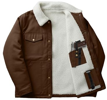 URBAN BUCK Concealed Carry Jacket Men Insulated Heavy-Duty Tactical Sherpa Jacket with Pockets Stealth Tan Brown (XXL)