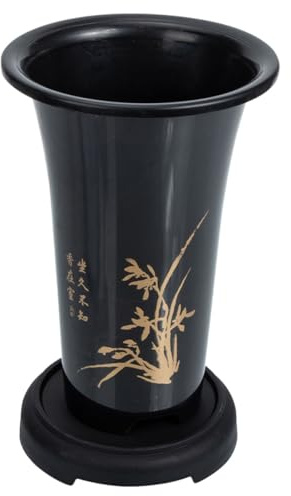YARNOW Maceta para Orquídeas Grande de PP con Bandeja Maceta de Vivero Negra con Diseño de Barro Negro y Estampado Dorado Soporte para Plantar Flores en Jardín y Balcón 207 MM