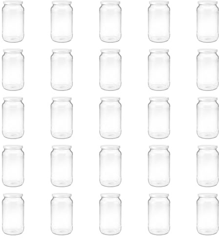 Vitrea 25x Einmachgläser 1 Liter - mit Deckel Weiß TO 82 - leere Gläser zum befüllen mit Schraubdeckel - Sturzgläser, Schraubgläser, Marmeladengläser Set - 25 Stück