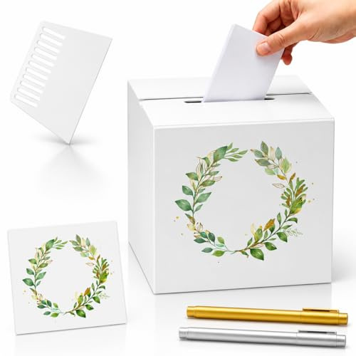 Shyllin Kartenbox Hochzeit mit Transferaufklebern & Rakel, DIY Hochzeitskartenbox aus Weißkarton 21 x 21 x 21 cm, Wedding Card Box für Glückwunschkarten, Geldgeschenke, Hochzeitsdeko (DIY type 5)