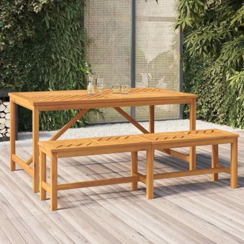 Tonture Garten-Esstisch aus massivem Akazienholz 150x90x74 cm mit Fischgräten-Design, wetterfest und robust für Terrasse, Balkon, Veranda, Outdoor und Wintergarten