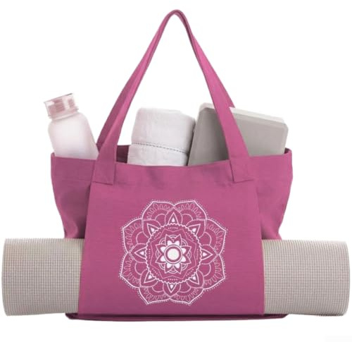 ZAMETTER Sac pour tapis de yoga en toile de coton pour transport à fermeture éclair avec poche pour téléphone – Sac fourre-tout léger pour studio de voyage (rose rouge)