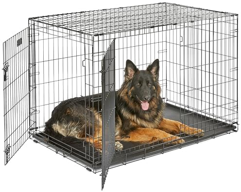 MidWest Homes for Pets - Jaula iCrate plegable de 122 cm para perros XL, con doble puerta, panel divisor, bandeja a prueba de fugas y cierres seguros, de alambre de metal, portátil y fácil de montar