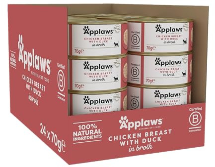 Applaws Premium Natural kattmat våt, kyckling med anka i buljong 70 g burk (24 x 70 g)