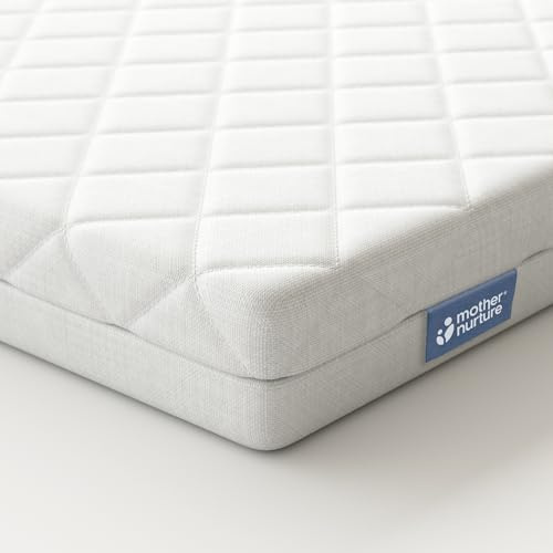 Mother Nurture Classic Foam Travel Cot Mattress (95 x 65cm x 3.5cm) Breathable Travel Cot Bed Mattress For Comfy Night’s Sleep Hypoallergenic Removable Quilted Cover, BSI Test, Lightweight & Portable