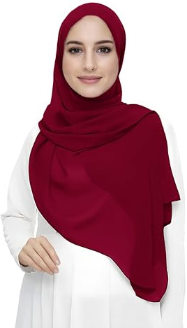 Lina & Lily Sciarpa Hijab da Donna Musulmano, Tessuto Chiffon Leggero e Fluido (Rosso Scuro)