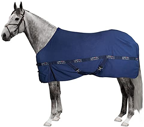 Horses, Coperta da Box in Cotone Modello Moon, Coperta di Ottima Fattura, Utile per Proteggere il Cavallo dagli Sbalzi di Temperatura, dalla Pioggia e dagli Insetti, Blu 145 cm