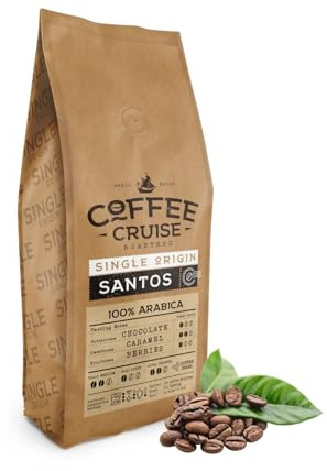 COFFEE CRUISE Santos Kaffeebohnen 1kg - Mittlere Röstung - Aroma Karamell - Für Alle Kaffeemaschinen - 100% Arabisch