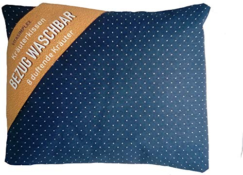 VITASIMPLEX Kräuterkissen mit 8 verschiedenen Heilkräutern wie Hopfen, Melisse, Fenchel, Minze, Rosenblütenblätter, Lavendel, Ysop, Quendel, Bezug waschbar, Motiv 305 (dunkelblau mit Pkt) ca. 20x24 cm
