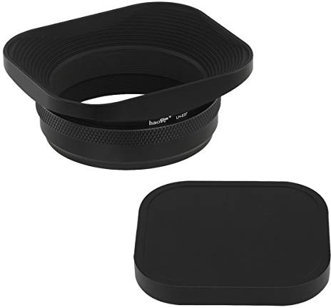 Haoge LH-E3T Metall Rechteckig Sonnenblende Gegenlichtblende mit Kappe für Fujifilm Fuji FinePix X100 X100S X100T X70 X100F X100V Kamera, ersetzt LH-X100 AR-X100 LH-X70 Schwarz