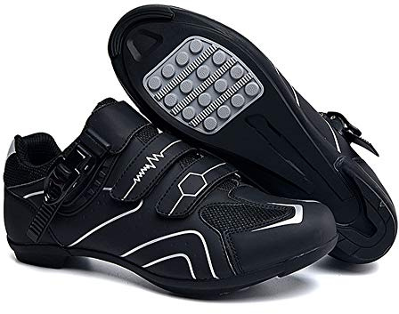 Earnmore Non-Slip Cycling Shoes, Breathable Carbon Fiber Road and Mountain Bike Shoes, Assisted Sports Shoes with Reflective Strips (9,Gray)