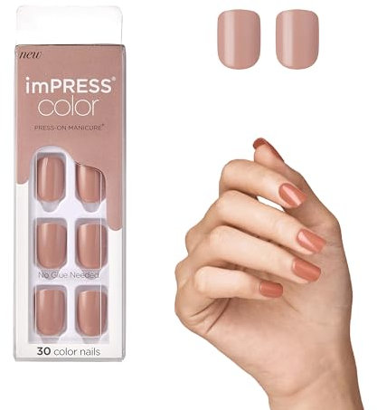 KISS imPRESS Color Gel Nail Kit, Sandbox, with PureFit Technology, Polish-Free Colour Mani, Includes Prep Pad, Mini File, Cuticle Stick, and 30 Fake Nails