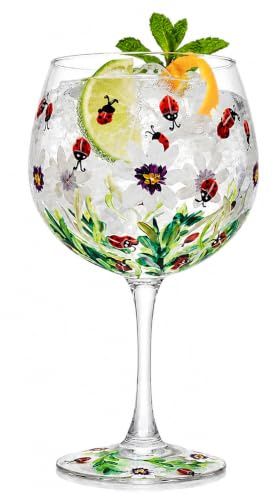 The Leonardo Collection Hand Painted Ladybird Gin Glass by Lynsey Johnstone with Gift Box, Multicoloured, JNS_475167 | Gift For Women & Men, Designed By Lynsey Johnstone, Luxury Wine Glass, Every Occasion