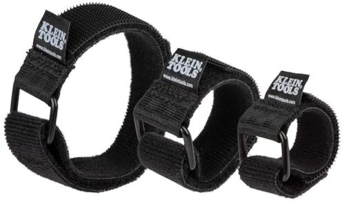 Klein Tools 450-600 Cable Organizer, Hook and Loop Cinch Strap Ties, Includes (2) 6-Inch, (2) 8-Inch, (2) 14-Inch Straps, Black