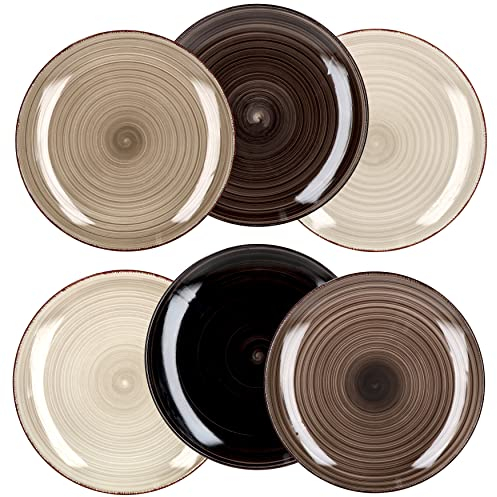 MamboCat Grey Lot de 6 assiettes plates I 6 personnes I Ø 27 cm I 6 différents tons de gris I Décor tourbillon I Assiettes plates I Vaisselle en grès