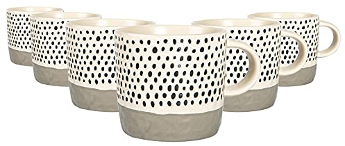 Nicola Spring Ceramic Coffee Mugs Set - 385ml - 6pc Grey Dipped Dots Stoneware Coffee Cups Dishwasher & Microwave Safe Large Tea Mugs for Hot Drinks, Hot Chocolate, Tea