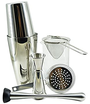Cocktail Shaker Set Ensemble à Cocktail Shaker Cocktail Shaker Premium 6 Pièces Bar Set Boston Cocktail Shaker Bartending Set Ensemble de mixage comprenant des outils de barre de verre mélangés Shaker