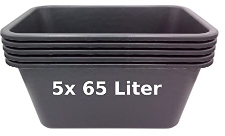 BURI 5 Stück Mörtelwanne 65 Liter Mörtelkasten rechteckig, schwarz - Baueimer Maurerkasten Mörtelkübel Pflanzwanne aus Deutschland extrem robust und strapazierfähig