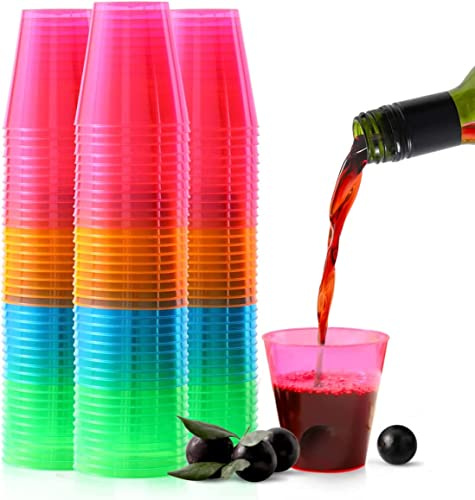 Brillars Colourful Rainbow Plastic Shot Glasses - Disposable Shot Glasses Bulk 100 Packs - Wine Tasting, Desert and Cocktail Cups - Square Shooter, Whiskey Mini Shot Cup
