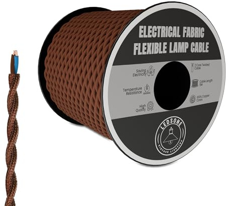 LEDSone Vintage 5 Meters 2 core Brown Color Twisted Italian Braided Cable Electrical Fabric Flexible Lamp Cable Wire Cord For Pendant Light