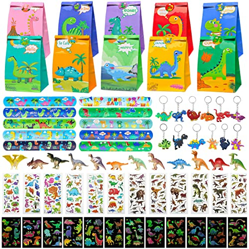 Liangding Dinosaurs Party Mit Bang Children's Birthday 66 Pieces Dinosaurs Toys With Keychain Dino Snap -Arm Strap Mini Dinosaurs Figurer, Dino Present Bag Tattoo Sticker Children's Birthday Boy