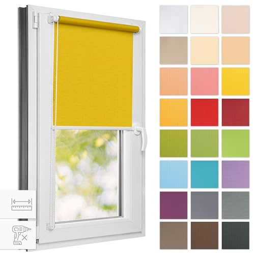 Estika Rollo für Fenster ohne Bohren - 75cm x 150cm - Zitrone - 25 Stofffarben, Klemmfix Montage, Fensterrollos für innen, Sichtschutz für Fenster und Balkontür (75 cm Stoffbreite)