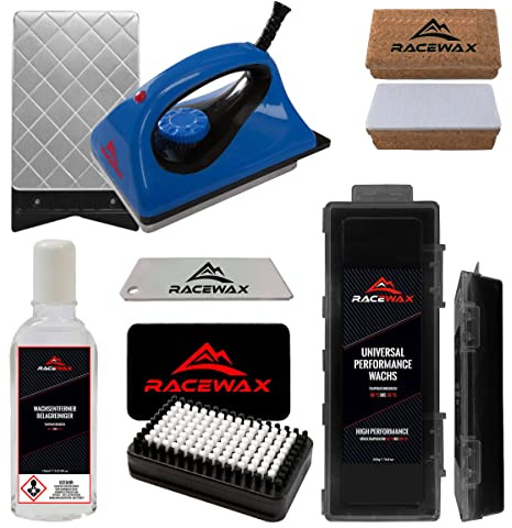 RaceWax Skiwax Set 6-teilig Wachsbügeleisen Wachs BaseBrush Kork Wachsentferner