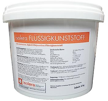 isolera Flüssigkunststoff – Elastischer Hybrid-Polyurethan zur Abdichtung innen & außen, wasserdicht, UV- & witterungsbeständig, keine Grundierung nötig, grau, 4kg, Made in Germany