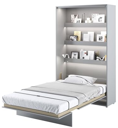 MEBLINI Schrankbett Bed Concept - Wandbett mit Lattenrost - Klappbett mit Schrank - Wandklappbett - Murphy Bed - Bettschrank - BC-02-120x200cm Vertikal - Grau Matt mit Matratze