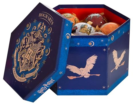 Elbenwald Wizarding World Weihnachtsbaumkugeln 14 teilig in dekorativer Geschenkbox für Harry Potter Fans 5 Verschiedene Designs Kunststoff Mehrfarbig