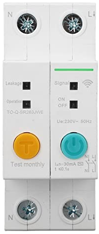 WiFi Smart Circuit Breaker, Power Meter Switch, DIN Rail Mount Circuit Breaker, 2P Remote Control Circuit Breaker Switch with Timing, 50A 230V 30mA, Earth Leakage Protection