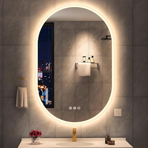 S'bagno badrumsspegel med belysning 60 x 90 cm, oval badrumsspegel med belysning och Bluetooth, dimning, 3000 K/4000 K/6500 K, IP44-badrumsspegel med ljus och minnesfunktion, horisontell/vertikal