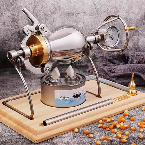 Umiup Máquina de Palomitas de maíz Vintage, máquina de Palomitas de maíz de Acero Inoxidable 304 con manómetro, Mini Palomitas de maíz manuales con manivela Manual, Calentamiento Lento, Grande 260