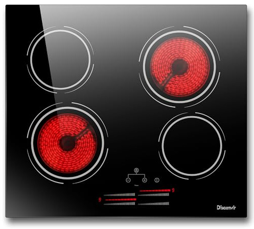 Disaenvir 4 Burner Electric Cooktop - 24 Inch Electric Stove Top 6000W High Power Built-in, Ceramic Cook Top with Safety Lock, 99 Min Timer, Sensor Touch, 220V - 240V Hard Wired (No Plug)